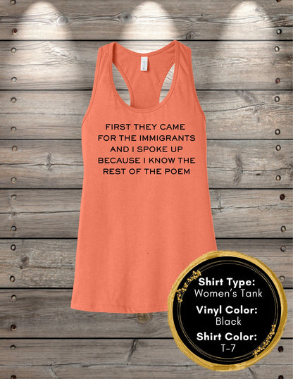 First They Came Poem (Women's Tank Top, Unisex Tank Top)