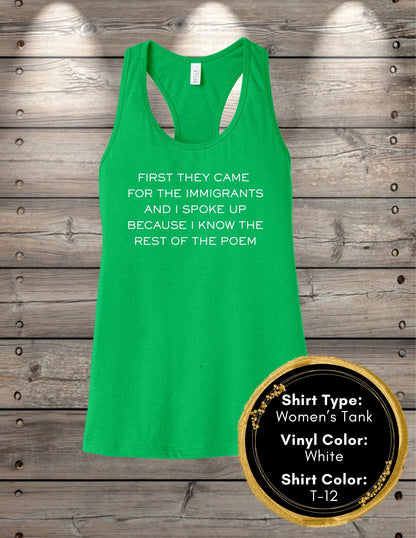 First They Came Poem (Women's Tank Top, Unisex Tank Top)
