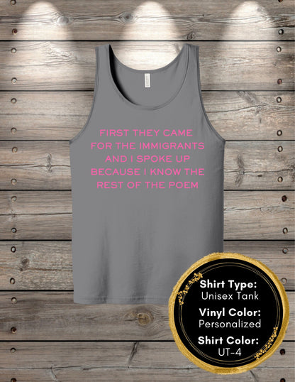 First They Came Poem (Women's Tank Top, Unisex Tank Top)
