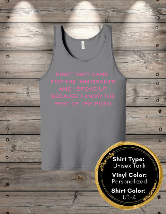First They Came Poem (Women's Tank Top, Unisex Tank Top)