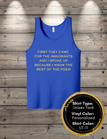 First They Came Poem (Women's Tank Top, Unisex Tank Top)