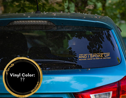 First They Came Poem Car Decal