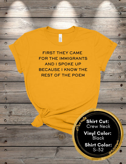 First They Came Poem (Crew Neck T-Shirt, V-Neck T-Shirt)