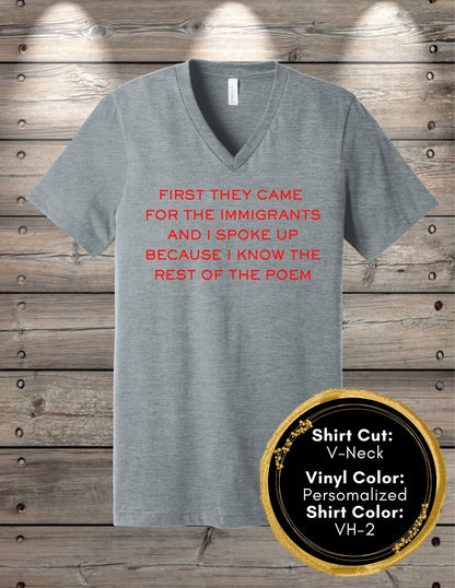 First They Came Poem (Crew Neck T-Shirt, V-Neck T-Shirt)